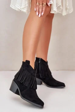 Online Damskie buty S.Barski Botki Kowbojki Damskie Na Zamek Eko Zamszowe Czarne S.Barski HY42-127