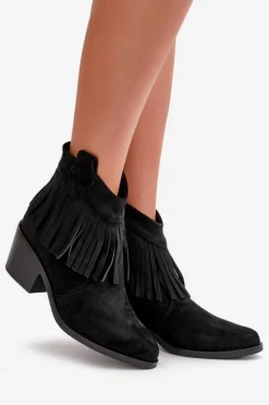 Online Damskie buty S.Barski Botki Kowbojki Damskie Na Zamek Eko Zamszowe Czarne S.Barski HY42-127