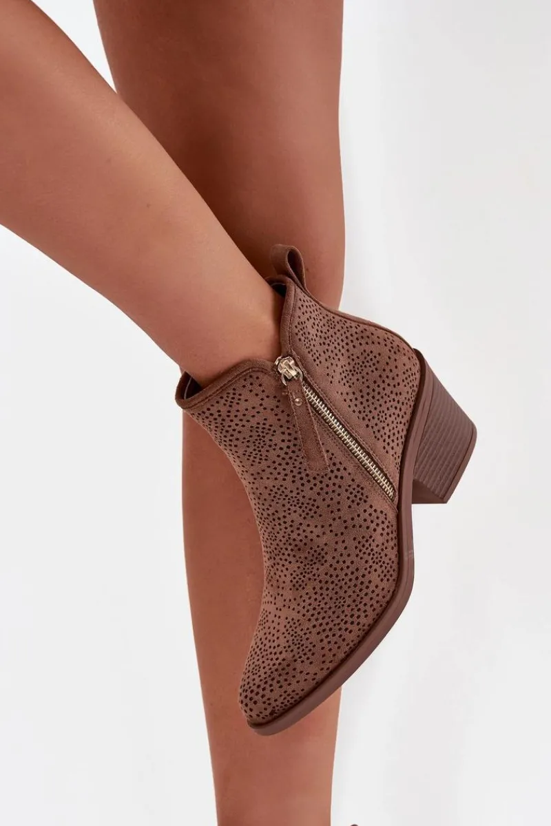 Hot Botki Kowbojki Damskie Na Obcasie S.Barski HY52-538 Brązowe Damskie Botki Na Słupku|Botki Ażurowe