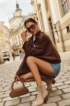 Botki Kowbojki Damskie Ocieplane Ze Zdobieniem Na Słupku Beżowe Arabella Damskie Botki Ocieplane|Botki Na Słupku