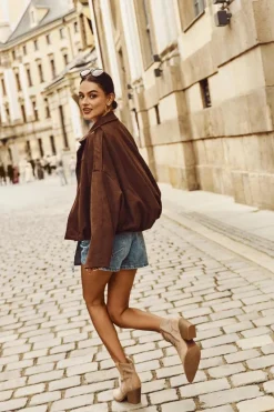 Botki Kowbojki Damskie Ocieplane Ze Zdobieniem Na Słupku Beżowe Arabella Damskie Botki Ocieplane|Botki Na Słupku