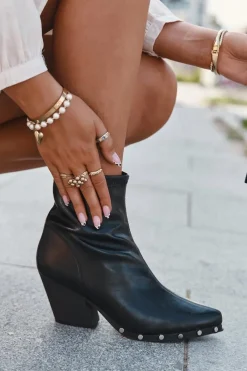 New Botki Kowbojki Damskie Z Eko Skóry Na Słupku Czarne Abrielle Damskie Botki Ocieplane|Botki Na Słupku