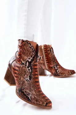New Boto Botki Kowbojki Lewski Brązowy Wężowy Wzór EV28