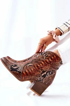 New Boto Botki Kowbojki Lewski Brązowy Wężowy Wzór EV28