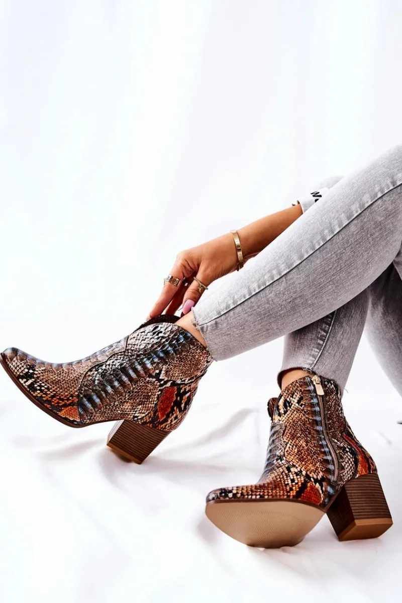 Botki Na Słupku|Brązowe I Beżowe Botki>Boto Botki Kowbojki Lewski Pomarańczowo-Niebieskie Wężowy Wzór EV28