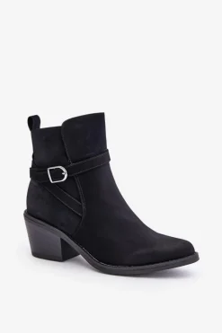 Best Botki Kowbojki Na Obcasie Z Noskami W Szpic Ocieplane Na Zamek Czarne Glamer Damskie Botki Na Słupku|Czarne Botki