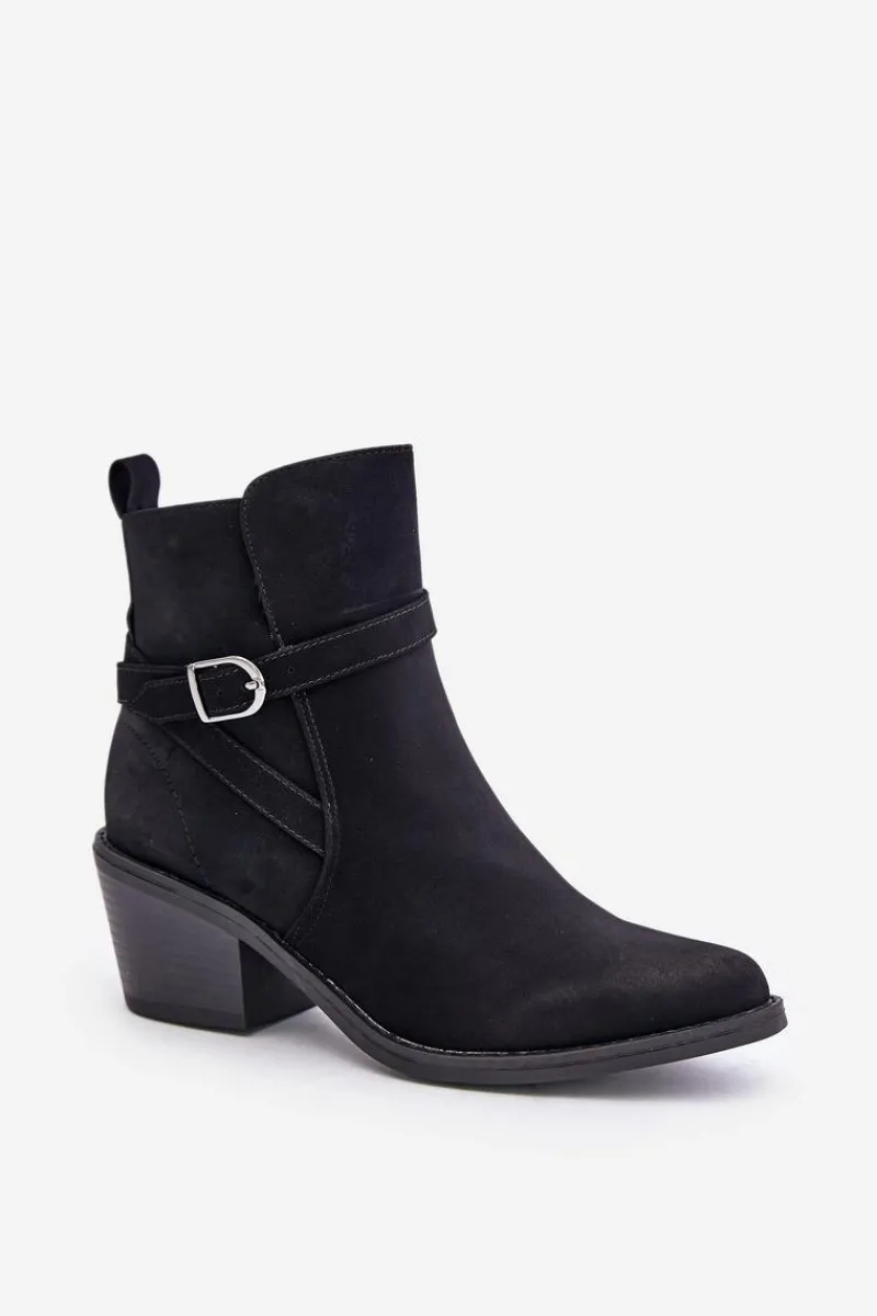 Best Botki Kowbojki Na Obcasie Z Noskami W Szpic Ocieplane Na Zamek Czarne Glamer Damskie Botki Na Słupku|Czarne Botki