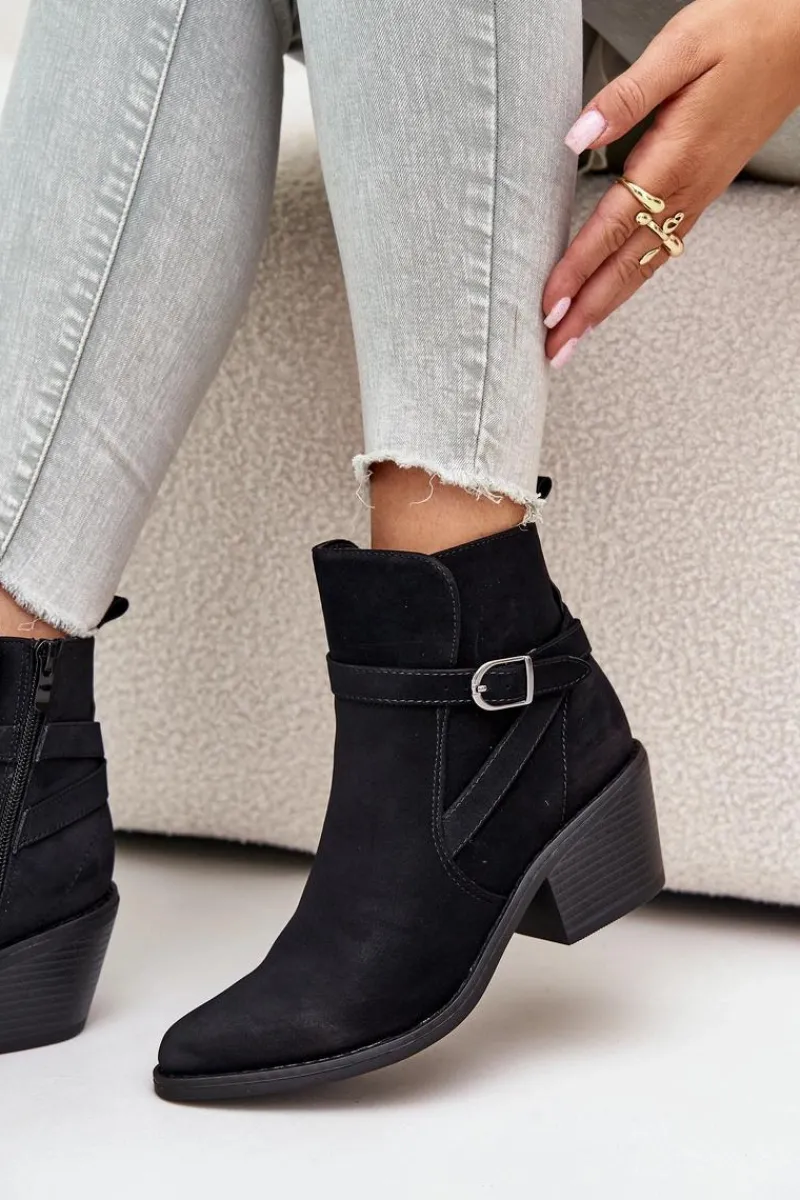 Best Botki Kowbojki Na Obcasie Z Noskami W Szpic Ocieplane Na Zamek Czarne Glamer Damskie Botki Na Słupku|Czarne Botki