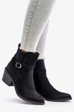 Best Botki Kowbojki Na Obcasie Z Noskami W Szpic Ocieplane Na Zamek Czarne Glamer Damskie Botki Na Słupku|Czarne Botki