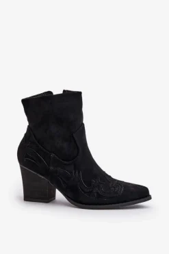 Clearance Boto Botki Kowbojki Na Słupku Eko Zamszowe Czarne Arabelline Czarny