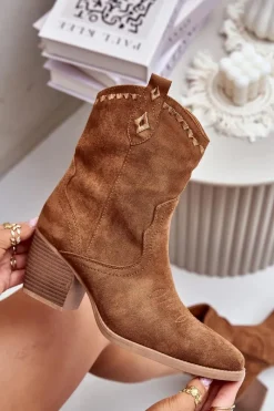 Best Boto Botki Kowbojki Na Słupku Z Eko Zamszu Camel Narinae