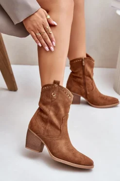 Best Boto Botki Kowbojki Na Słupku Z Eko Zamszu Camel Narinae