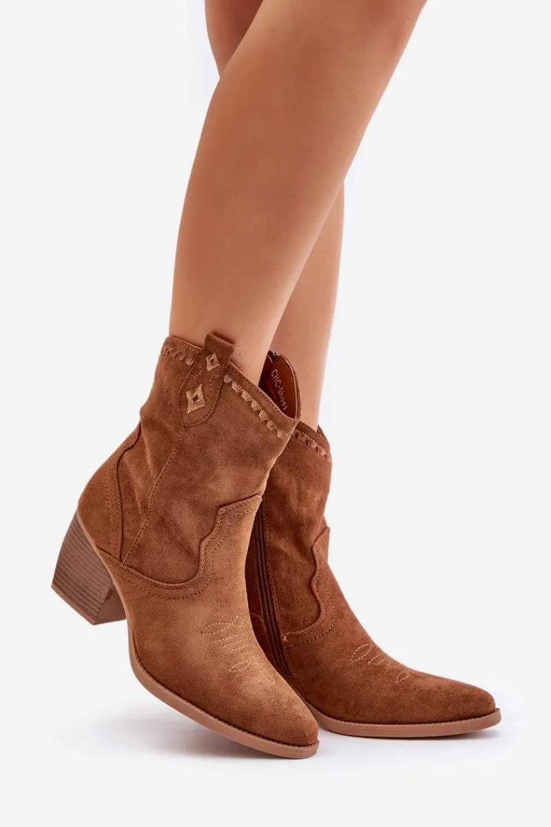 Best Boto Botki Kowbojki Na Słupku Z Eko Zamszu Camel Narinae