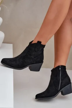 New Damskie buty S.Barski Botki Kowbojki Na Zamek Eko Zamszowe Ażurowe S.Barski HY51-061 Czarne Czarny