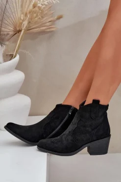 New Damskie buty S.Barski Botki Kowbojki Na Zamek Eko Zamszowe Ażurowe S.Barski HY51-061 Czarne Czarny