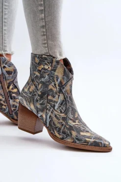 Online Maciejka Botki Kowbojki Skórzane Damskie Na Obcasie 05776-13 Niebieskie