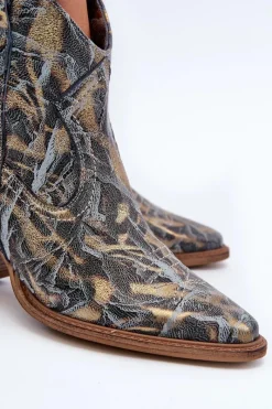 Online Maciejka Botki Kowbojki Skórzane Damskie Na Obcasie 05776-13 Niebieskie