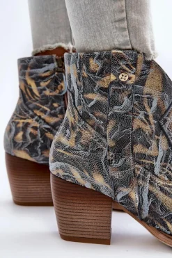 Online Maciejka Botki Kowbojki Skórzane Damskie Na Obcasie 05776-13 Niebieskie