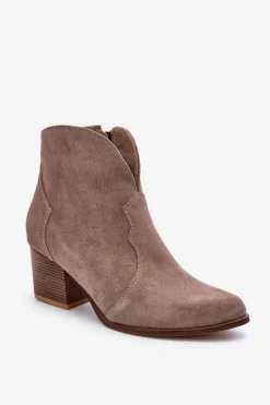 Hot Botki Kowbojki Zamszowe Lewski EV28 Beżowe Damskie Botki Na Słupku|Brązowe I Beżowe Botki