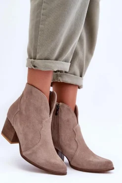 Hot Botki Kowbojki Zamszowe Lewski EV28 Beżowe Damskie Botki Na Słupku|Brązowe I Beżowe Botki