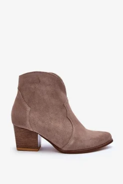 Hot Botki Kowbojki Zamszowe Lewski EV28 Beżowe Damskie Botki Na Słupku|Brązowe I Beżowe Botki