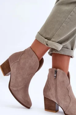 Hot Botki Kowbojki Zamszowe Lewski EV28 Beżowe Damskie Botki Na Słupku|Brązowe I Beżowe Botki