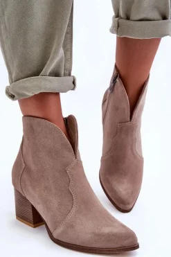 Hot Botki Kowbojki Zamszowe Lewski EV28 Beżowe Damskie Botki Na Słupku|Brązowe I Beżowe Botki