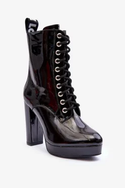Discount Boto Botki Lakierowane Na Obcasie Czarne Lolis