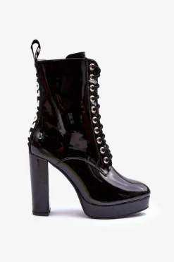 Discount Boto Botki Lakierowane Na Obcasie Czarne Lolis