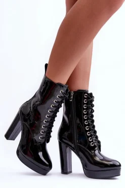 Discount Boto Botki Lakierowane Na Obcasie Czarne Lolis