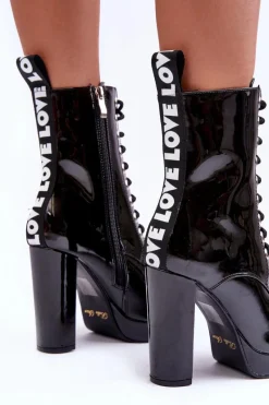 Discount Boto Botki Lakierowane Na Obcasie Czarne Lolis