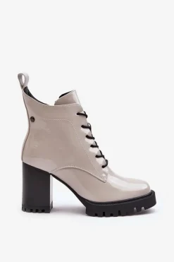 Online Damskie buty S.Barski Botki Lakierowane Na Słupku Ocieplane Jasnoszare S.Barski MR870-54