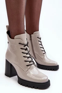 Online Damskie buty S.Barski Botki Lakierowane Na Słupku Ocieplane Jasnoszare S.Barski MR870-54