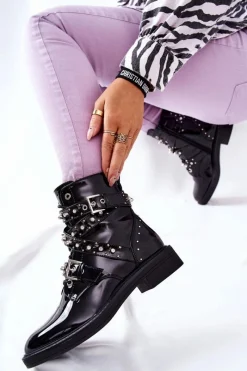 Best Botki Lakierowane Z Paskami Czarne Loristy Damskie Czarne Botki|Botki Zimowe Damskie