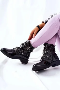 Best Botki Lakierowane Z Paskami Czarne Loristy Damskie Czarne Botki|Botki Zimowe Damskie