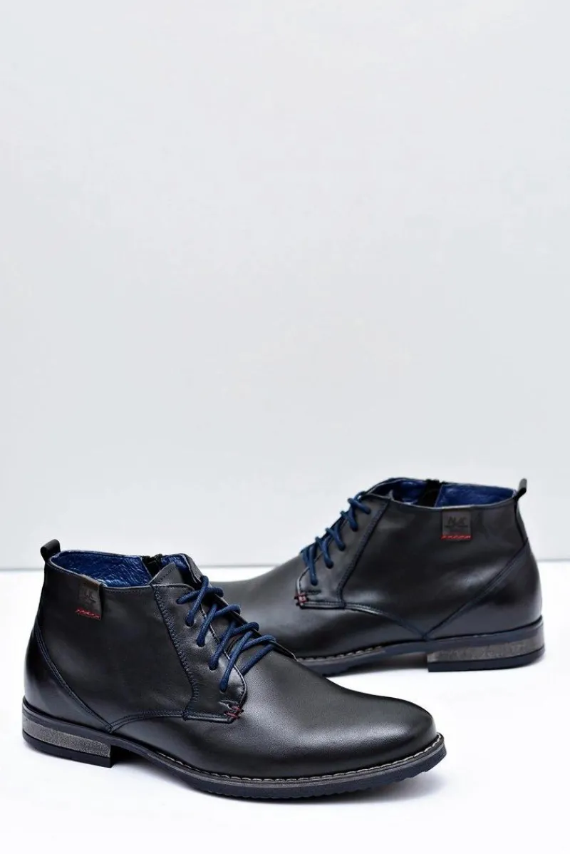 New Boto Botki Męskie Czarne Skórzane Buty Nikopol 672