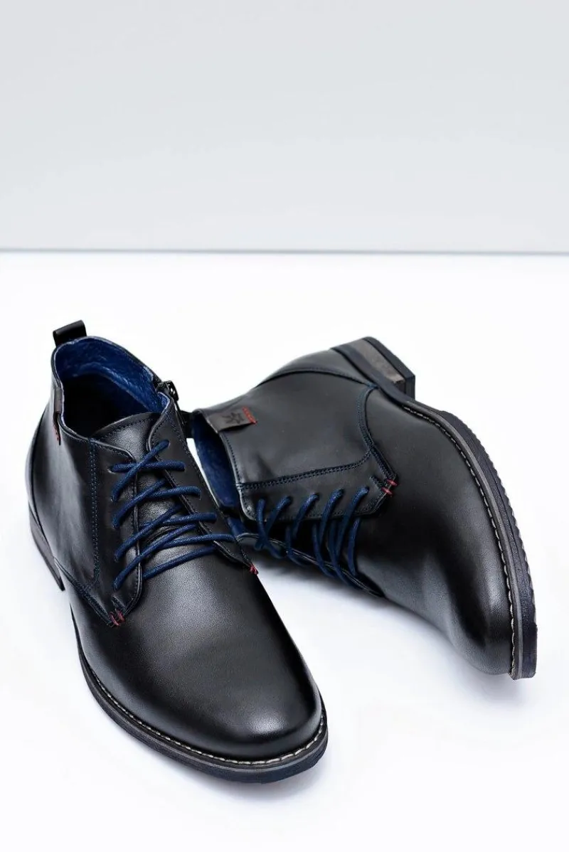 New Boto Botki Męskie Czarne Skórzane Buty Nikopol 672