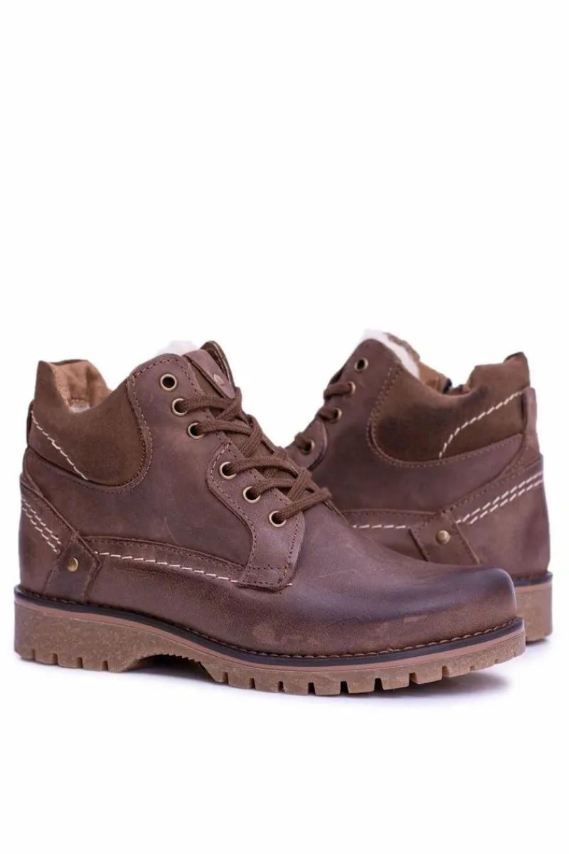 Discount Boto Botki Męskie i Młodzieżowe Brązowe Ocieplone Polarem Komodo 885