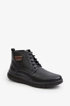 Hot Evento Botki Męskie Ocieplane Na Zamek Sznurowane Czarne Hlimena