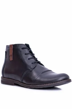 Sale Boto Botki Męskie Skórzane Czarne Trzewiki Testo