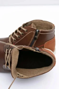 Best Botki Męskie Skórzane Ocieplane Brązowe Fresco Męskie Botki Męskie