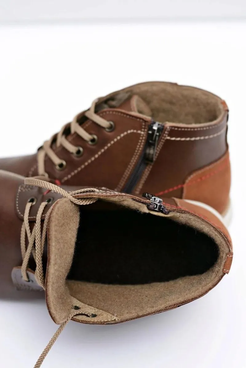 Best Botki Męskie Skórzane Ocieplane Brązowe Fresco Męskie Botki Męskie