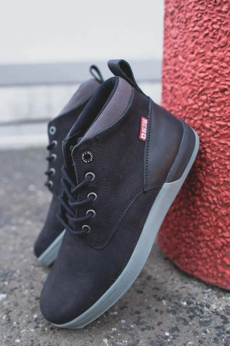 Botki Męskie>Big Star Shoes Botki Męskie Skórzane Trzewiki Big Star Czarne EE174197