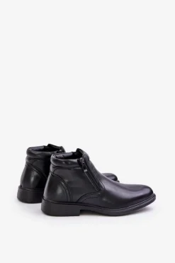 Discount Botki Męskie Z Ociepleniem Eko Skórzane Czarne Lilari Męskie Botki Męskie