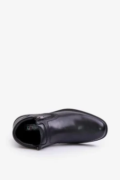 Discount Botki Męskie Z Ociepleniem Eko Skórzane Czarne Lilari Męskie Botki Męskie