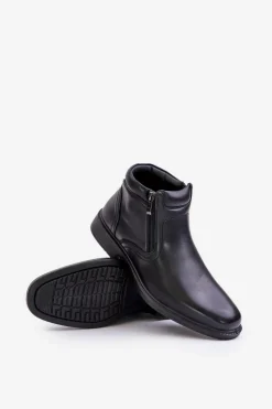 Discount Botki Męskie Z Ociepleniem Eko Skórzane Czarne Lilari Męskie Botki Męskie
