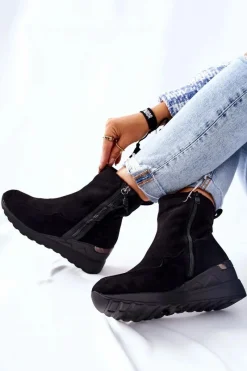 Botki Na Koturnie|Czarne Botki>Evento Botki Na Koturnie Zamszowe Czarne Athelaine