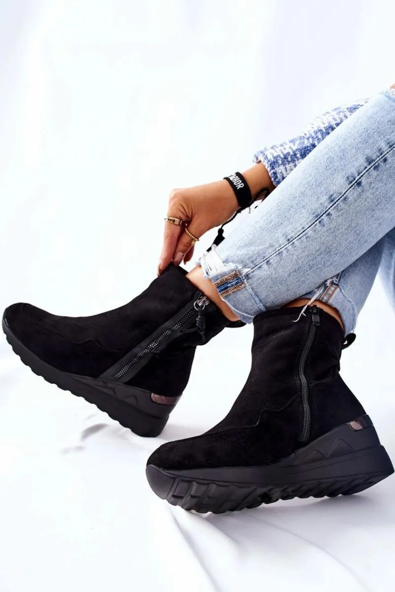 Botki Na Koturnie|Czarne Botki>Evento Botki Na Koturnie Zamszowe Czarne Athelaine