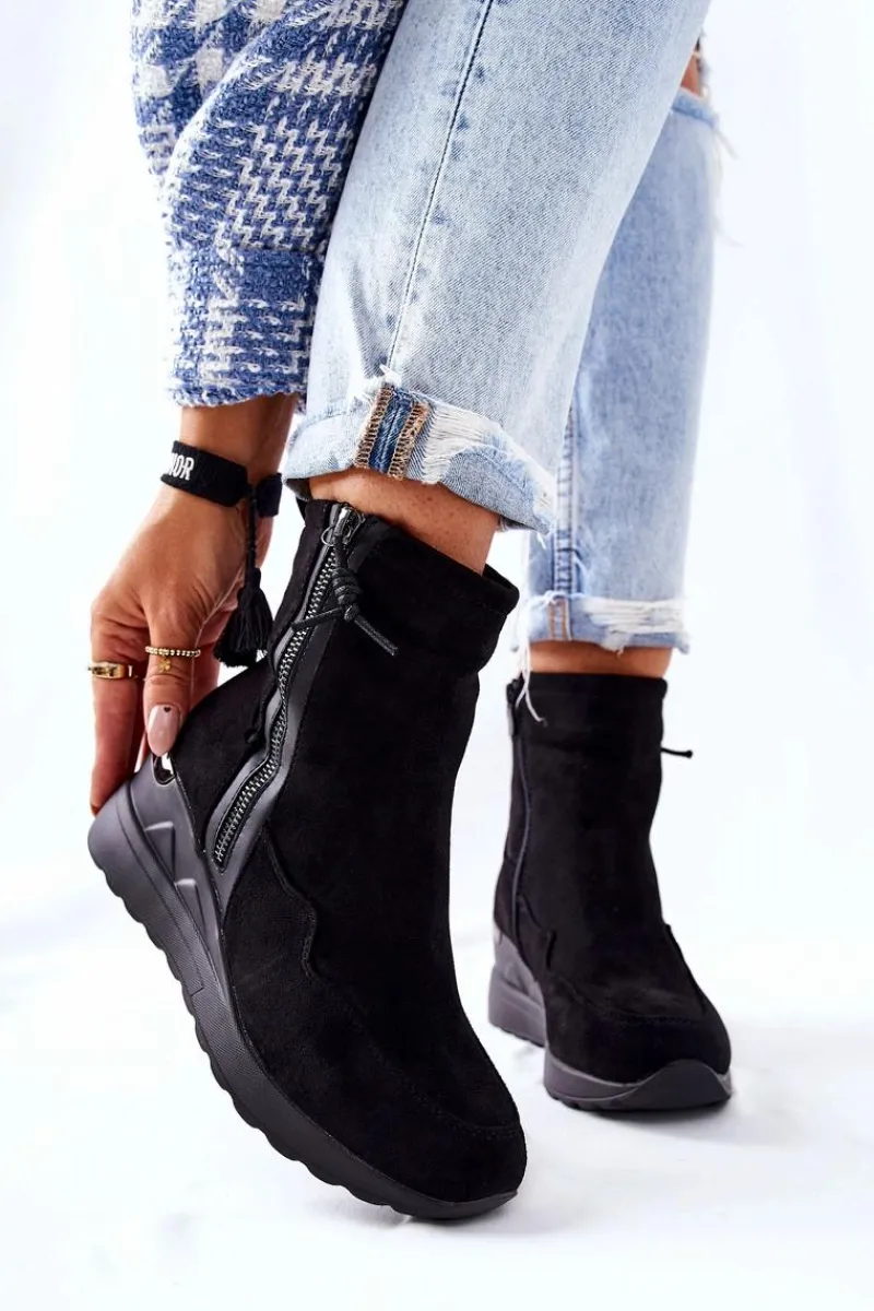 Botki Na Koturnie|Czarne Botki>Evento Botki Na Koturnie Zamszowe Czarne Athelaine