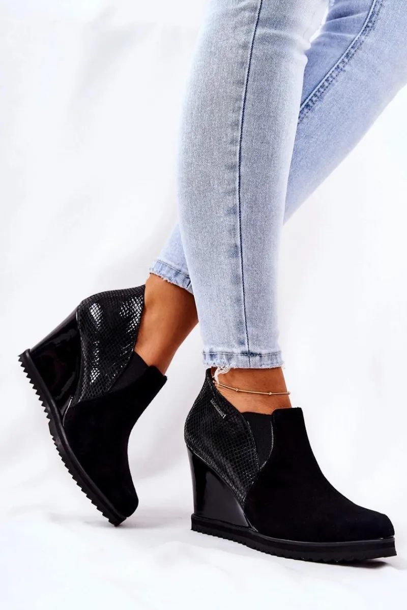 Botki Na Koturnie|Czarne Botki>Monnari Botki Na Koturnie Zwierzęcy Wzór 0990-020 Czarne